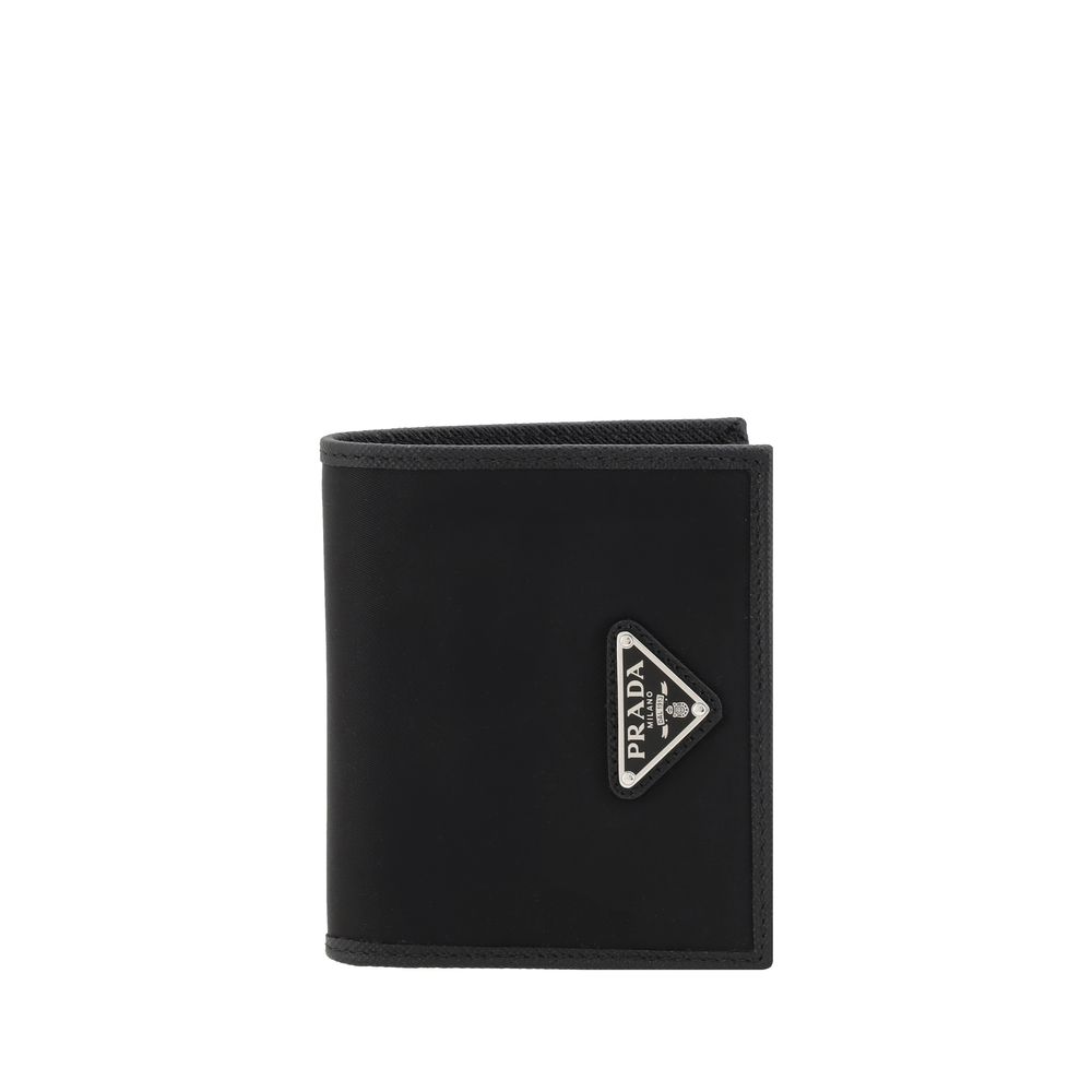Prada Portafoglio Uomo Bifold in Re-Nylon Nero Logo Triangolo