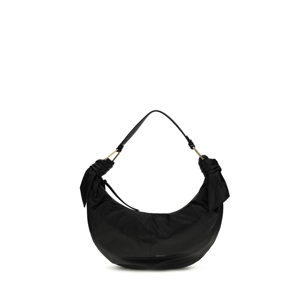 Coccinelle Furoshiki Smooth Leather Shoulder Bag in Black