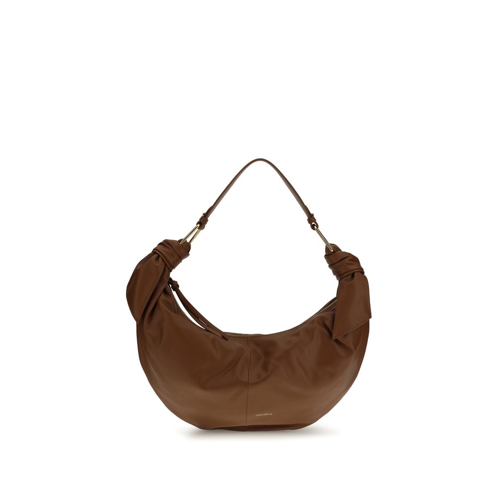 Coccinelle Furoshiki Smooth Leather Shoulder Bag in Brown