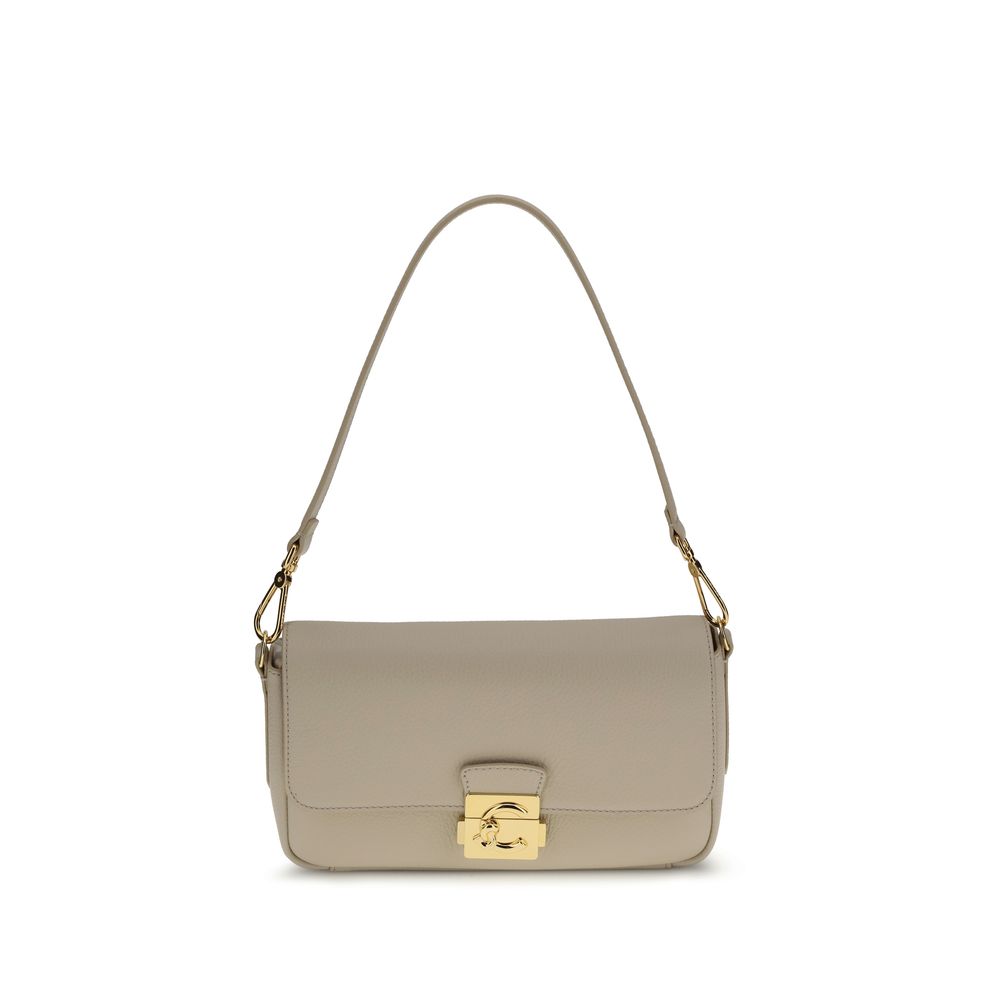 Coccinelle C-Me Lock Medium Shoulder Bag in Hammered Leather Beige