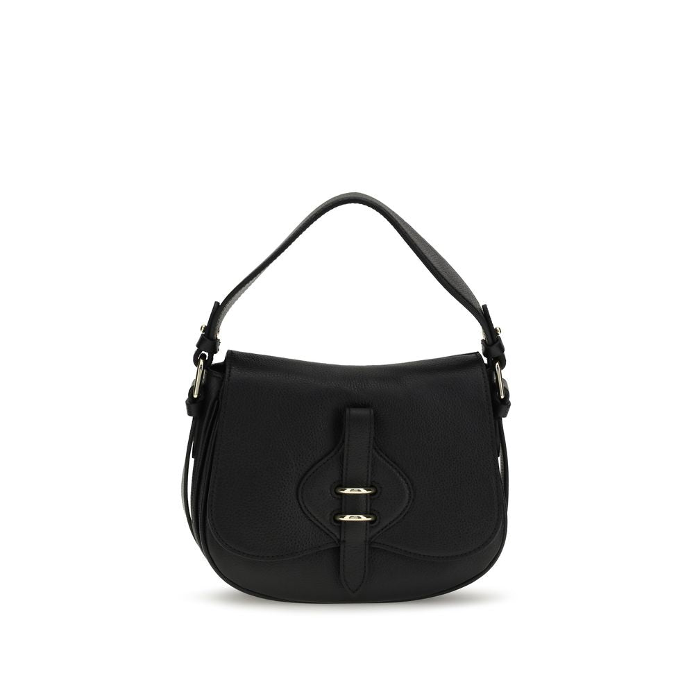 Coccinelle Mavery Small Shoulder Bag in Black Micrograin Leather