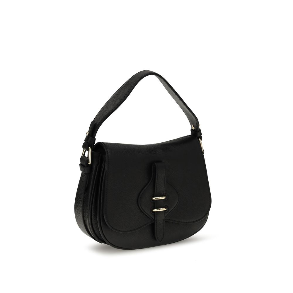 Coccinelle Mavery Small Shoulder Bag in Black Micrograin Leather