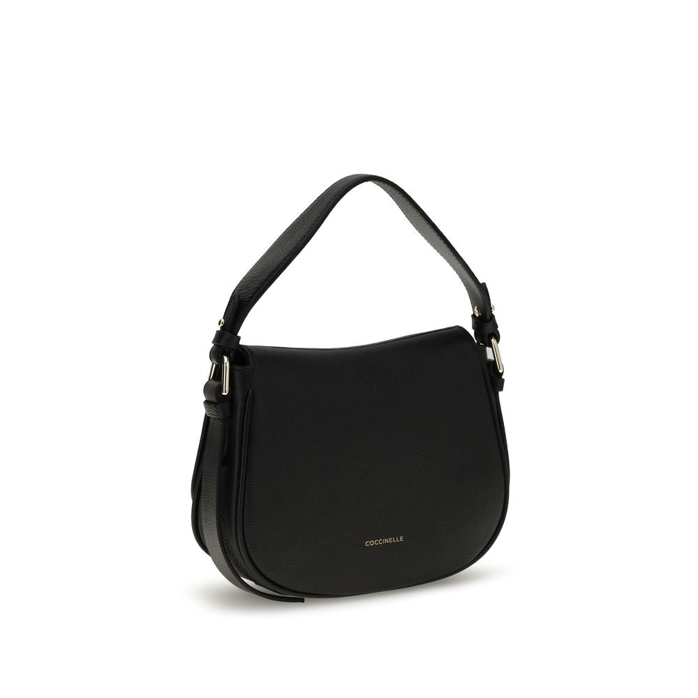 Coccinelle Mavery Small Shoulder Bag in Black Micrograin Leather