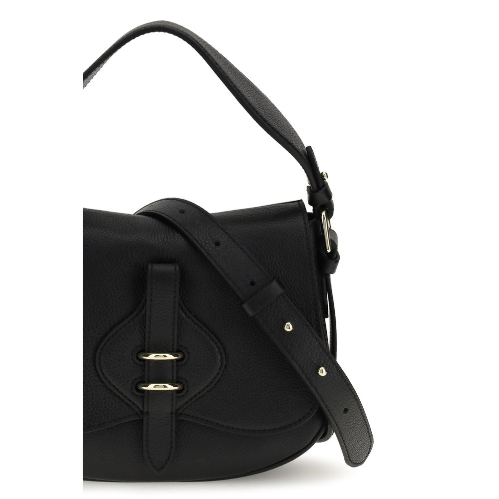 Coccinelle Mavery Small Shoulder Bag in Black Micrograin Leather