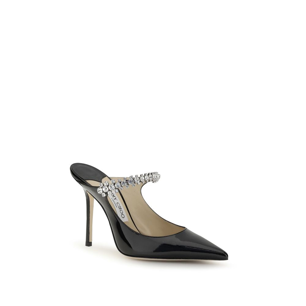 Jimmy Choo Bing 100 Pumps in Black Patent Leather with Crystals
