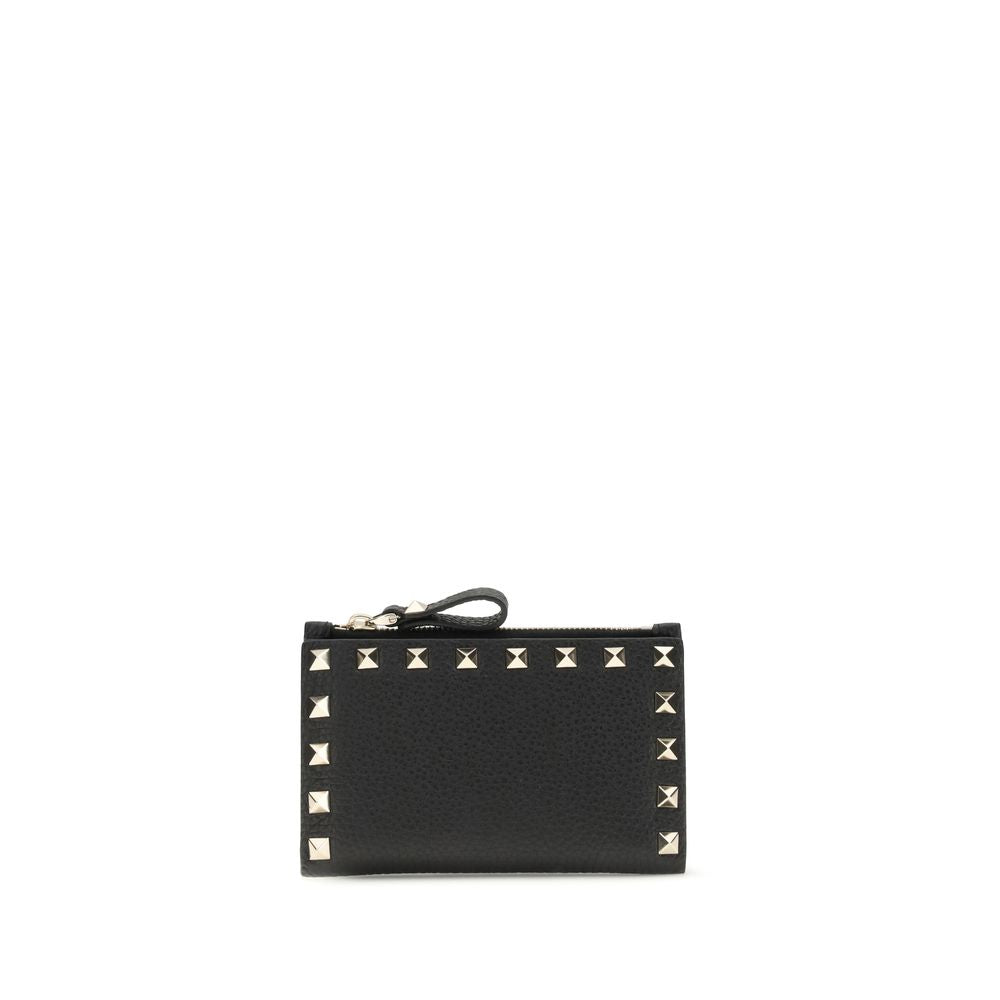 Valentino Garavani Rockstud Black Leather Card Holder/Coin Purse