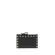 Valentino Garavani Rockstud Black Leather Card Holder/Coin Purse