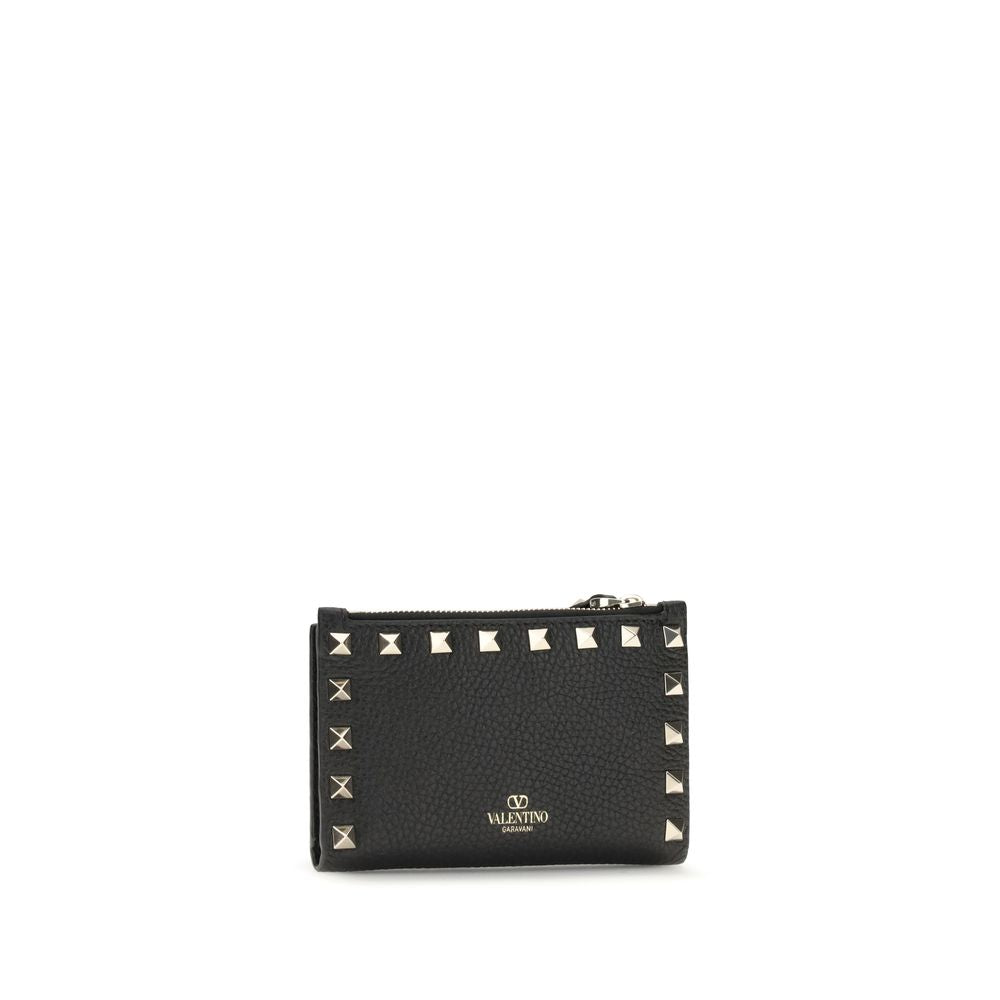 Valentino Garavani Rockstud Black Leather Card Holder/Coin Purse