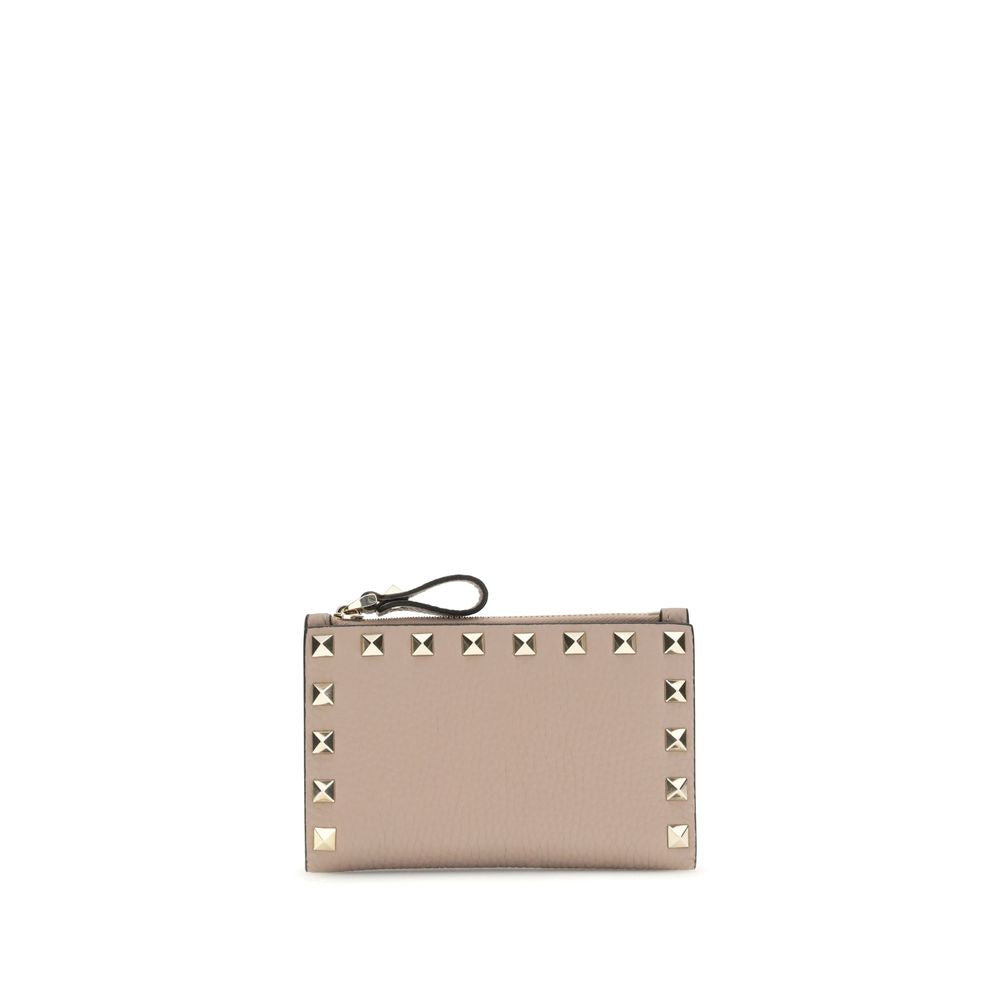 Valentino Garavani Rockstud Card Holder/Coin Purse in Beige Leather