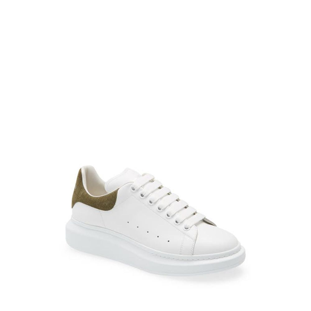 Alexander McQueen Men's Croc-Embossed Low Top in White Calfskin