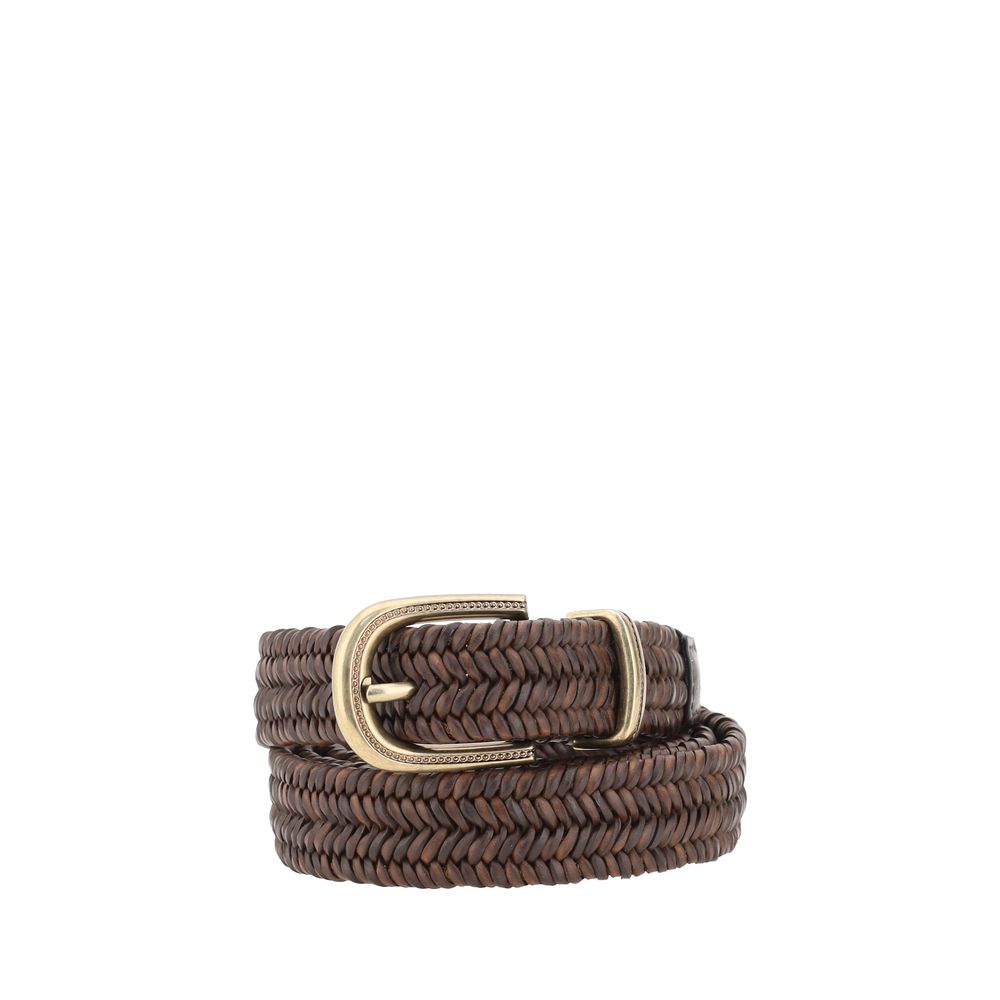 Brunello Cucinelli Men's Brown Braided Stretch Leather Belt
