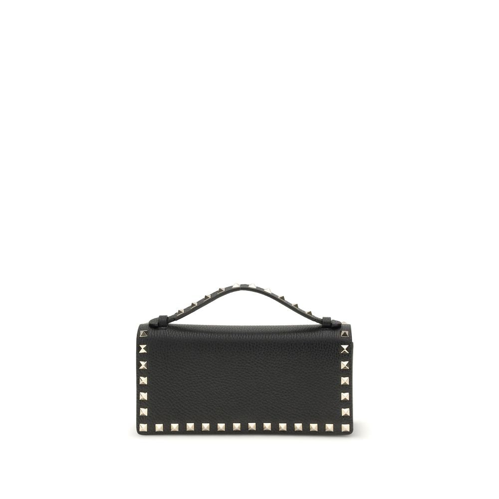 Valentino Garavani Rockstud Chain Wallet in Black Platinum Leather