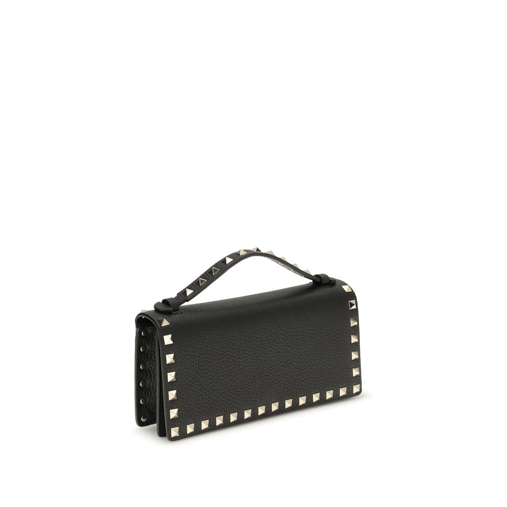 Valentino Garavani Rockstud Chain Wallet in Black Platinum Leather