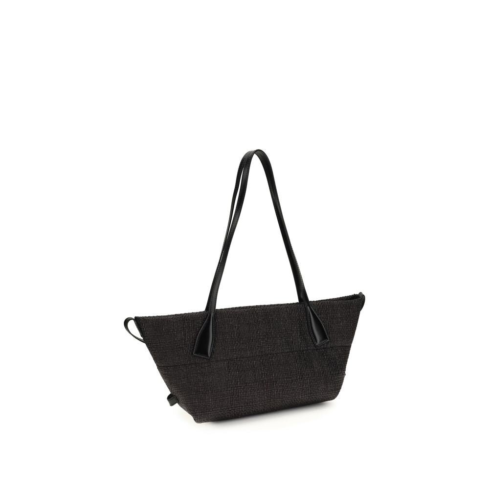 Balmain Track Shoulder Bag in Raffia Nera e Pelle di Vitello