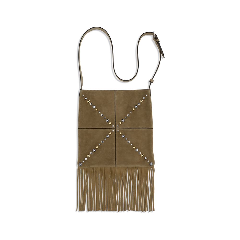 Valentino Garavani Nellcôte Beige Suede Shoulder Bag with Fringes