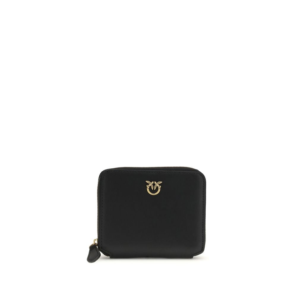 Pinko Zip-Around Wallet in Black Calfskin Love Birds