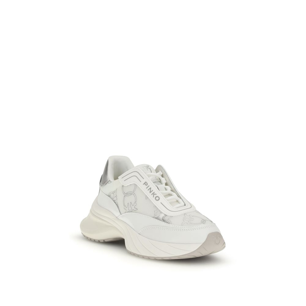 PINKO White Calf Leather Bos Taurus Chunky Sneakers