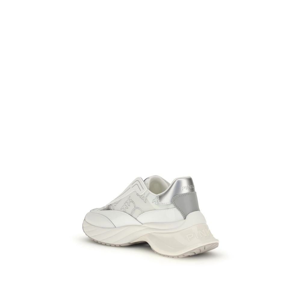 PINKO White Calf Leather Bos Taurus Chunky Sneakers