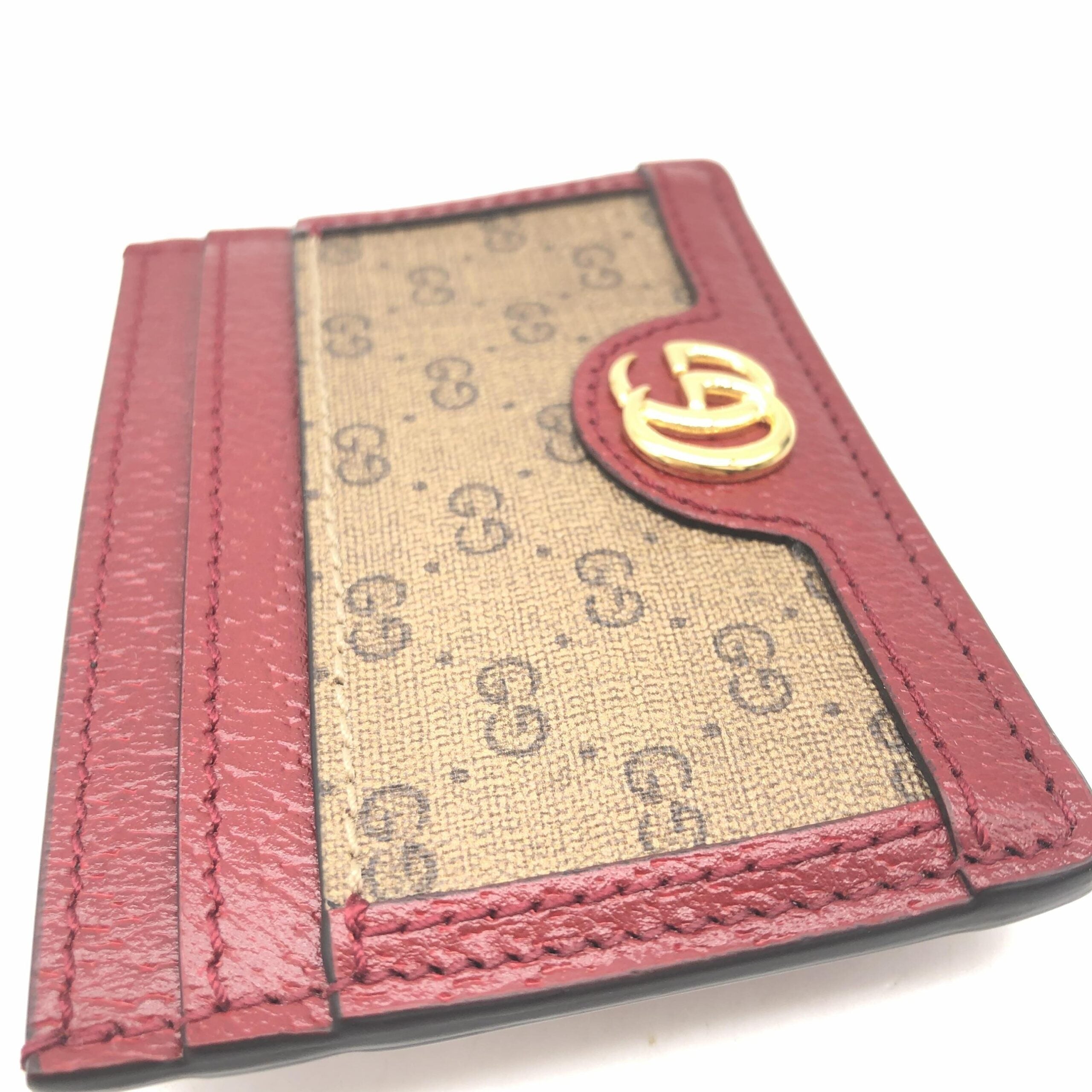 Gucci GG Supreme Card Case In Burgundy