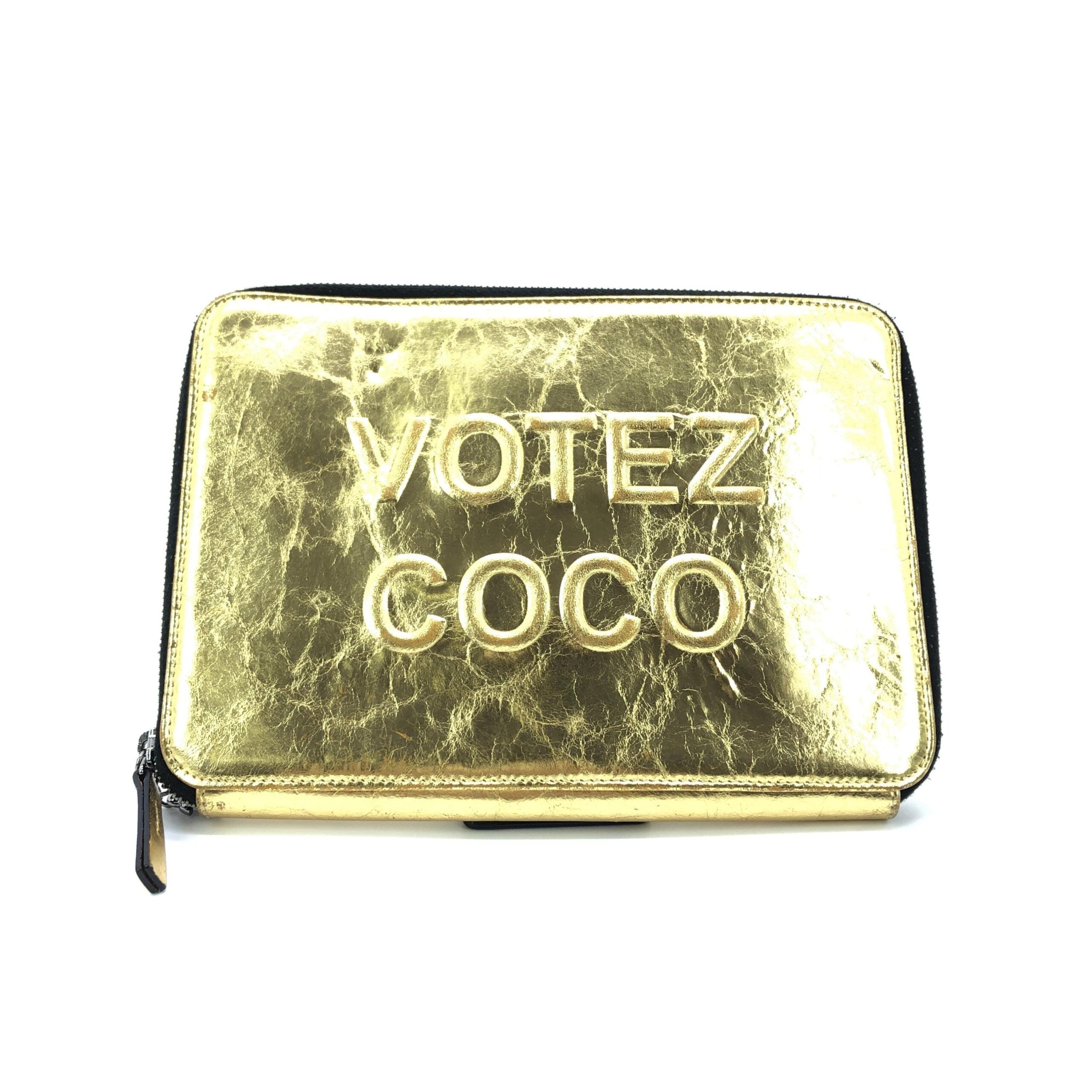 Chanel Gold Tone Votez Coco Zip Clutch