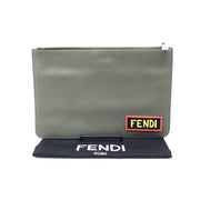 Fendi Moss Green Leather Clutch With Logo