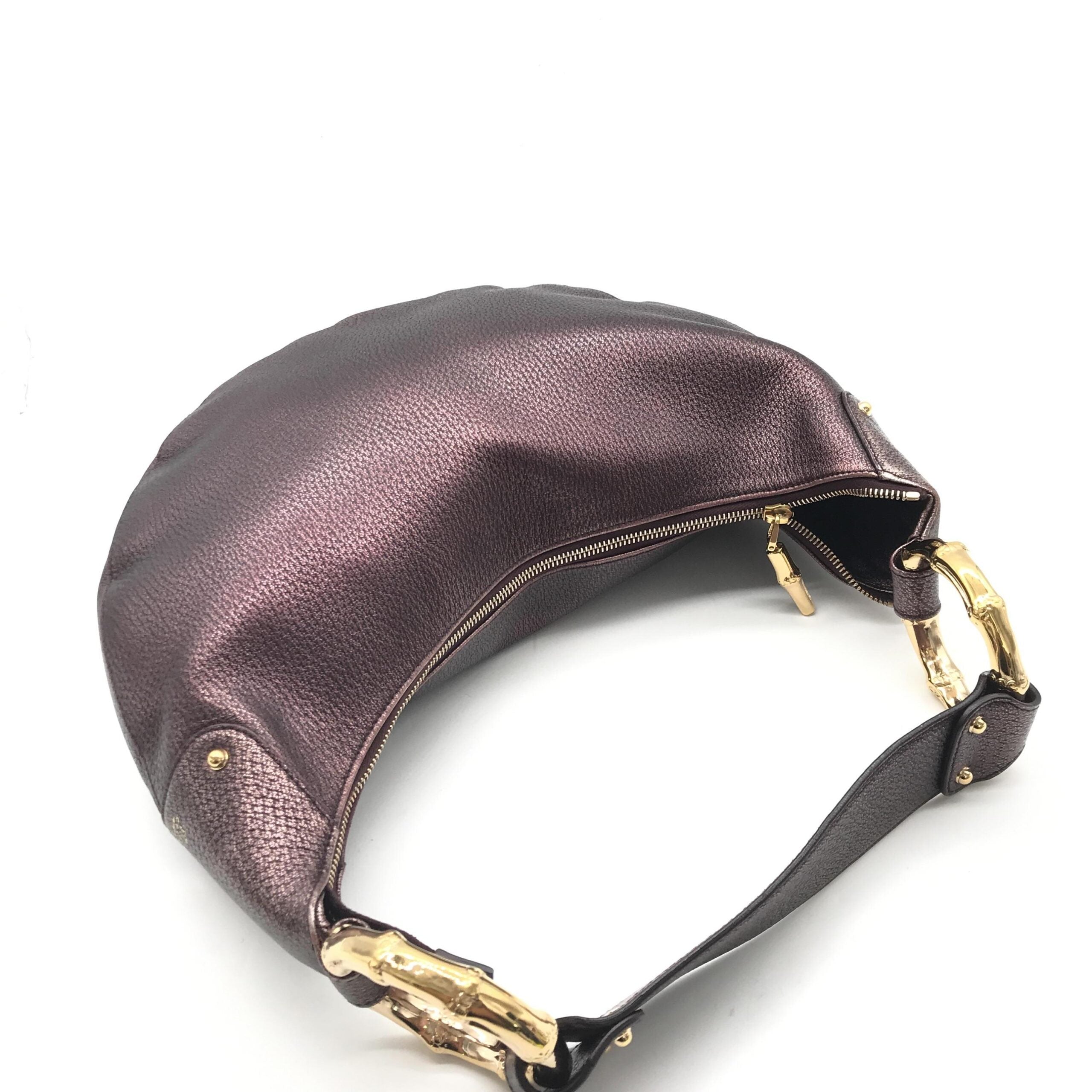 Gucci Metallic Leather Bamboo Ring Hobo Bag