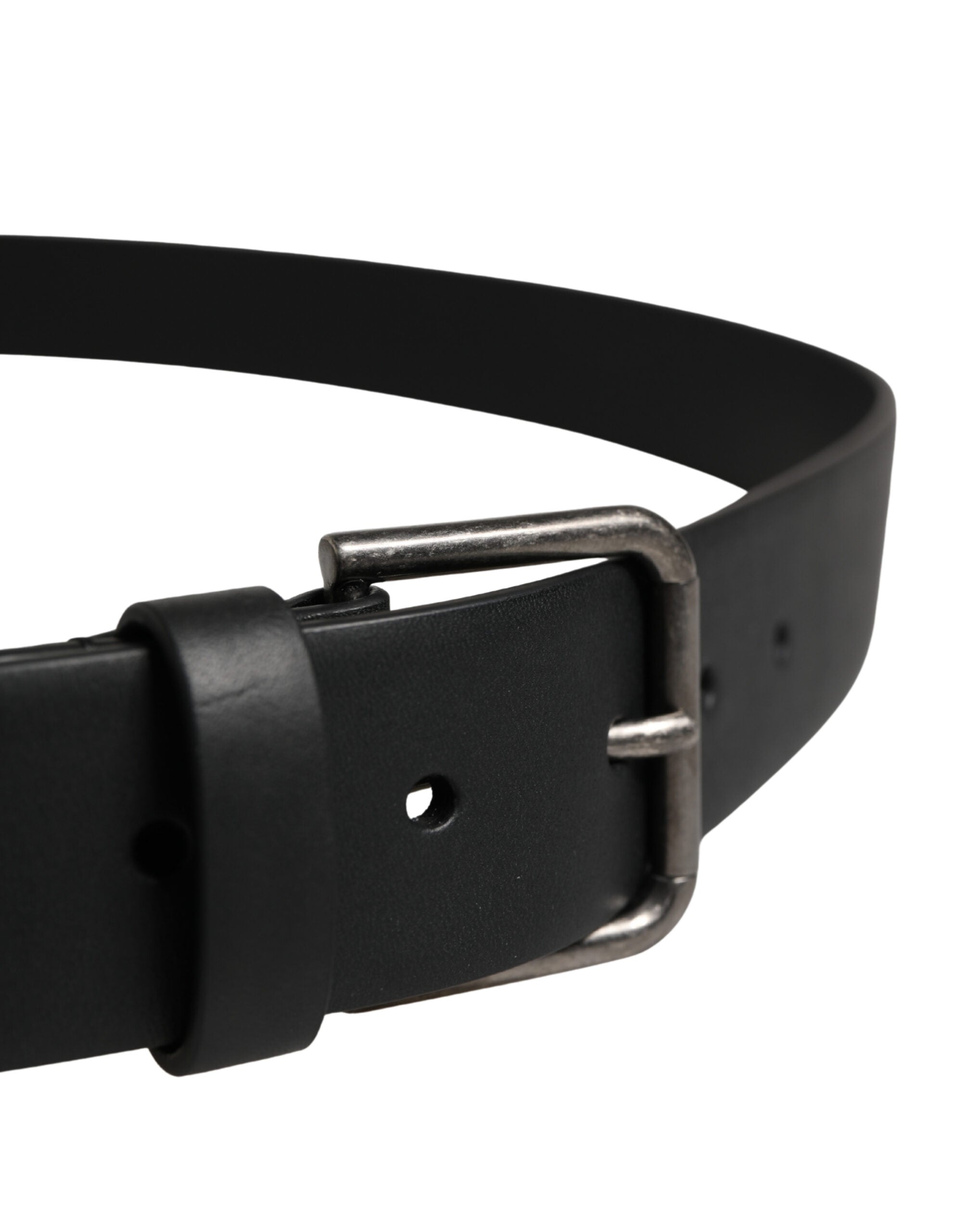 Dolce & Gabbana Black Calf Leather Silver Metal Buckle Belt