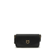 PINKO Black Calf Leather Bos Taurus Shoulder Bag