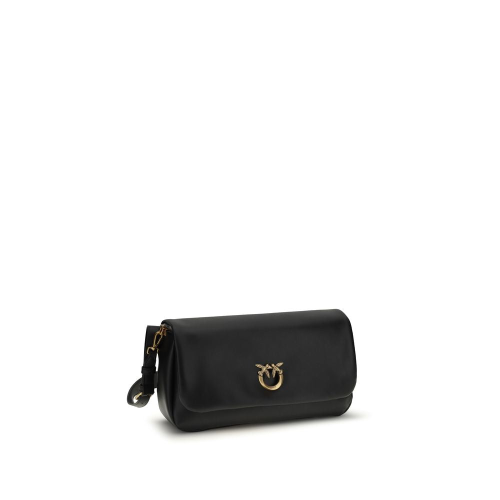 PINKO Black Calf Leather Bos Taurus Shoulder Bag