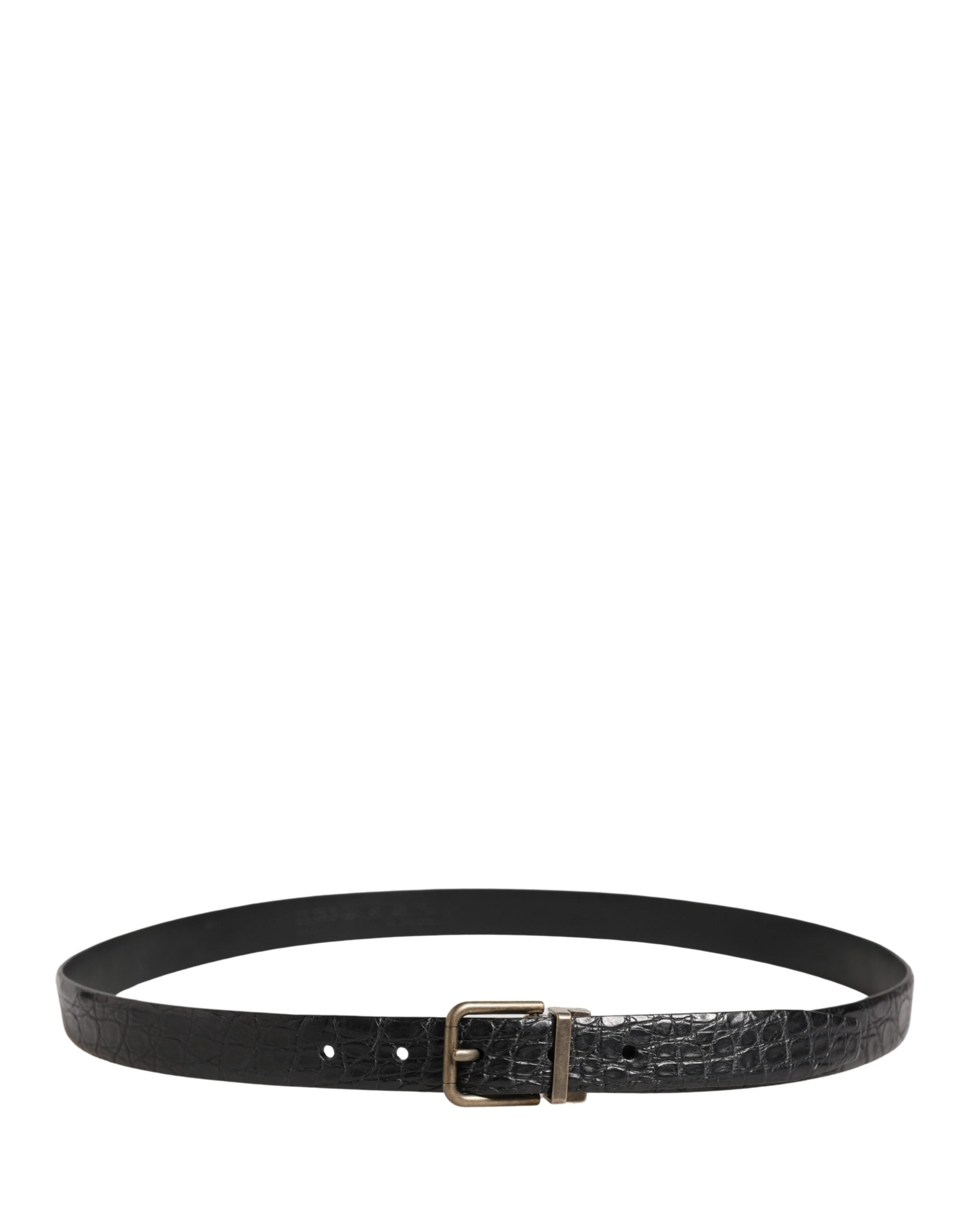 Dolce & Gabbana Men Black Exotic Leather Metal Buckle Belt