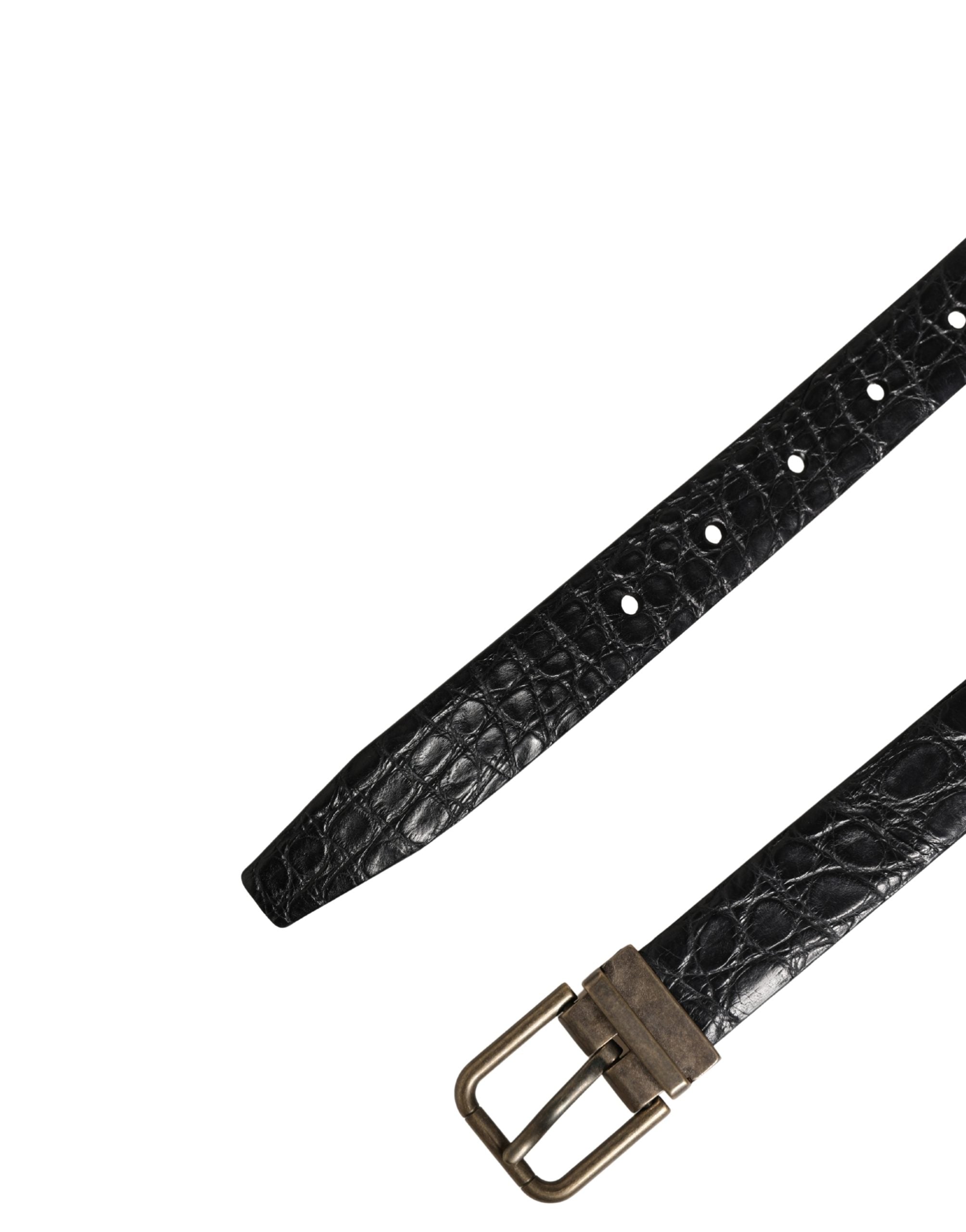 Dolce & Gabbana Men Black Exotic Leather Metal Buckle Belt