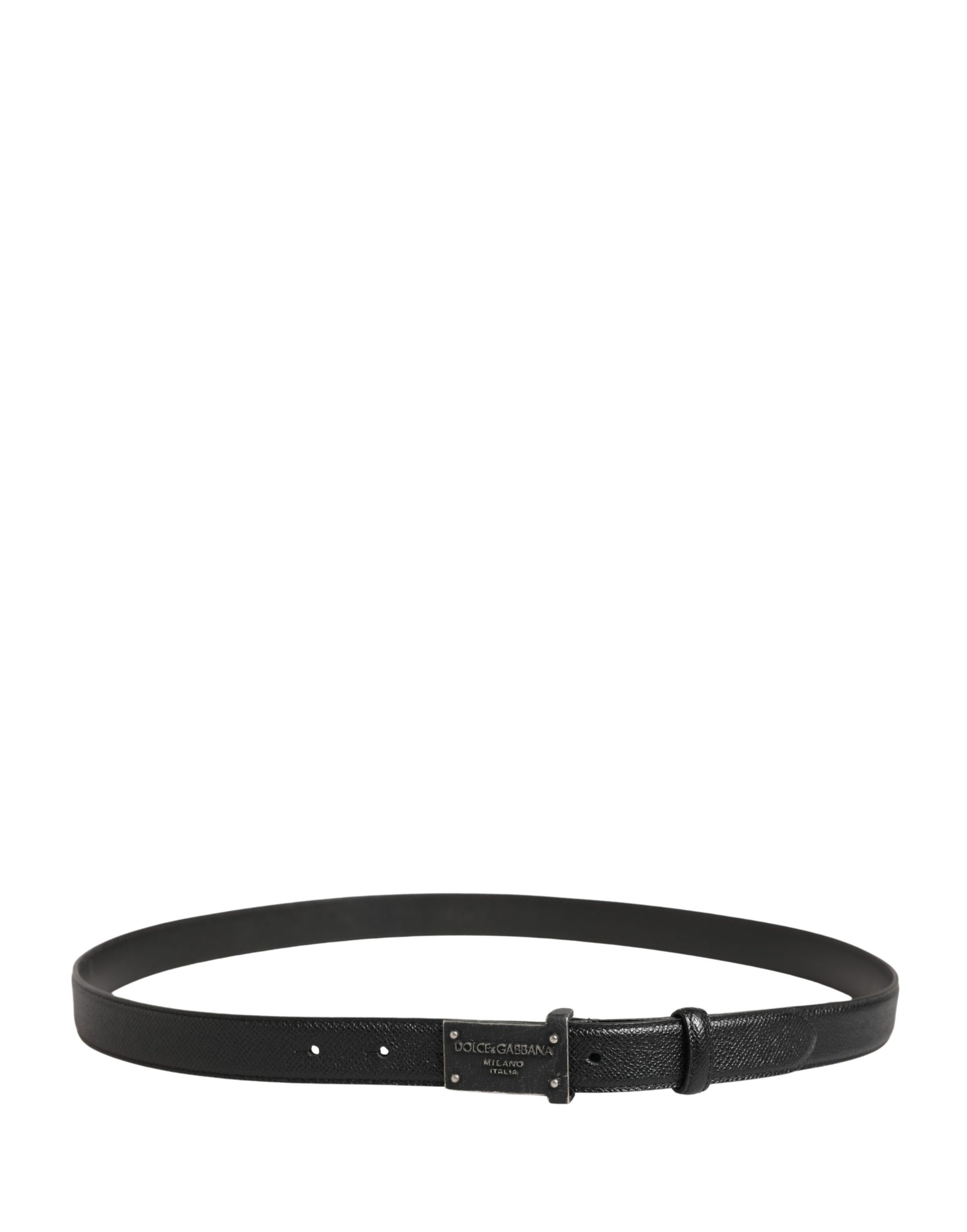 Dolce & Gabbana Men Black Calf Leather Logo Metal Buckle Belt