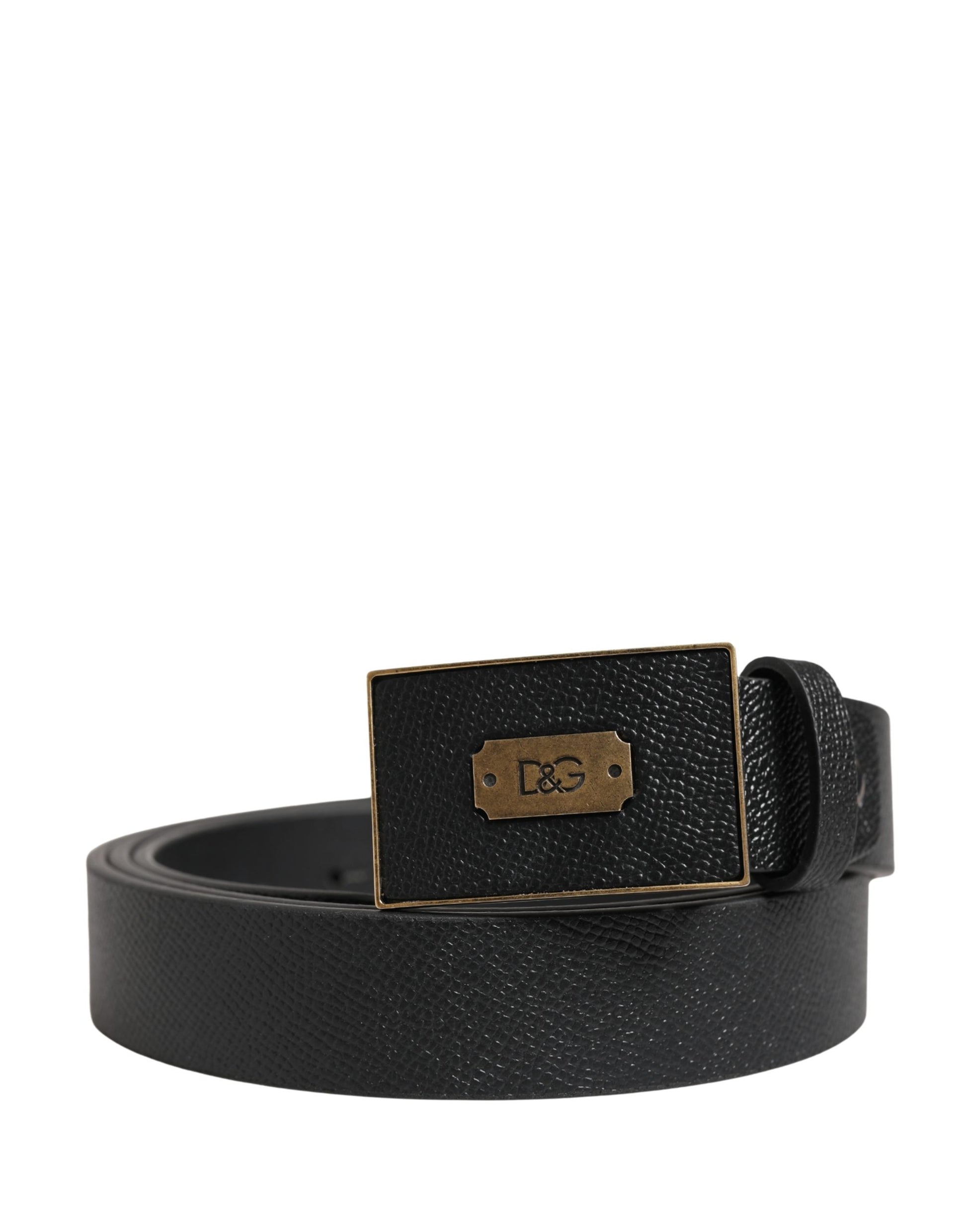 Dolce & Gabbana Men Black Classic Leather Logo Buckle Belt