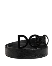 Dolce & Gabbana Men Black Exotic Leather Logo Buckle Belt