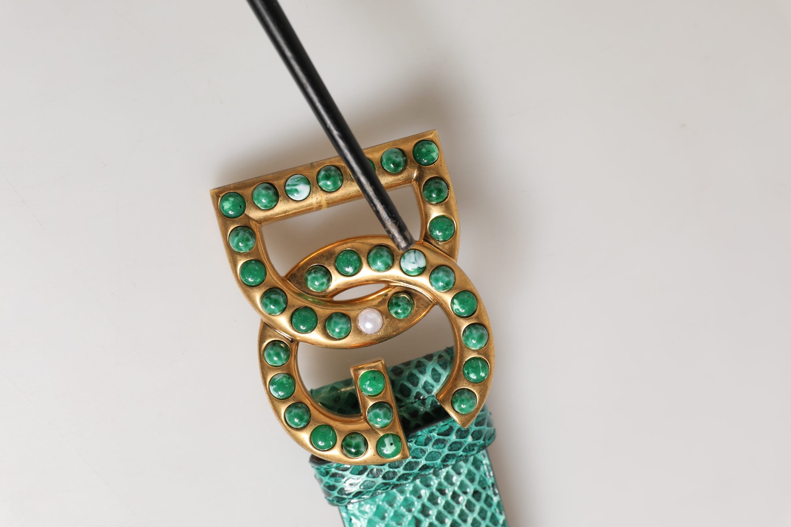 Dolce & Gabbana Green Leather DG Logo Embellished Buckle Belt