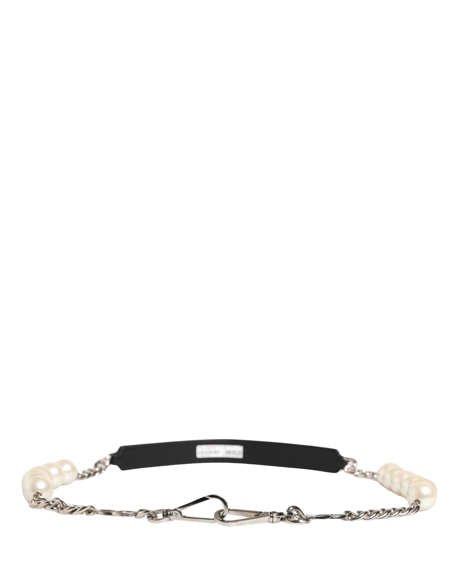 Dolce & Gabbana Black Leather Silver Chain Bag Accessory Shoulder Strap