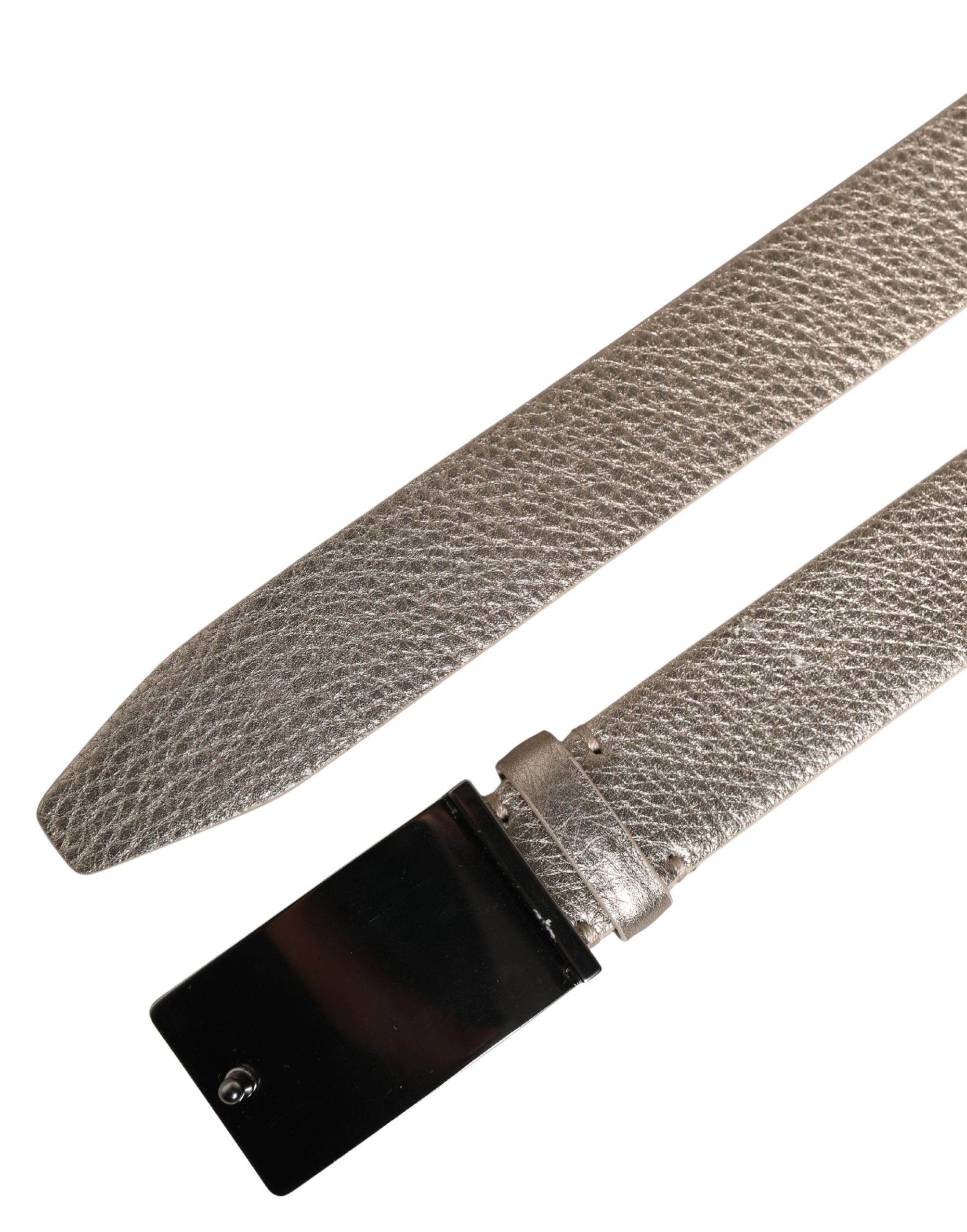Brunello Cucinelli Metallic Beige Leather Silver Metal Buckle Belt