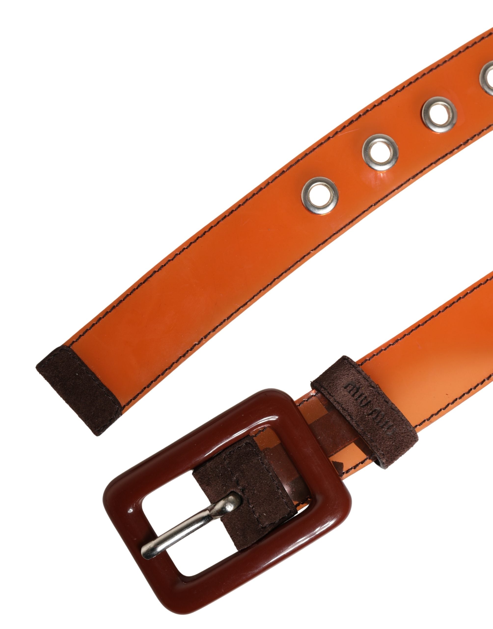 Miu Miu Orange PVC Waist Women Belt Square Buckle Belt