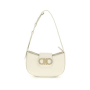 Ferragamo White Calf Leather Bos Taurus Shoulder Bag