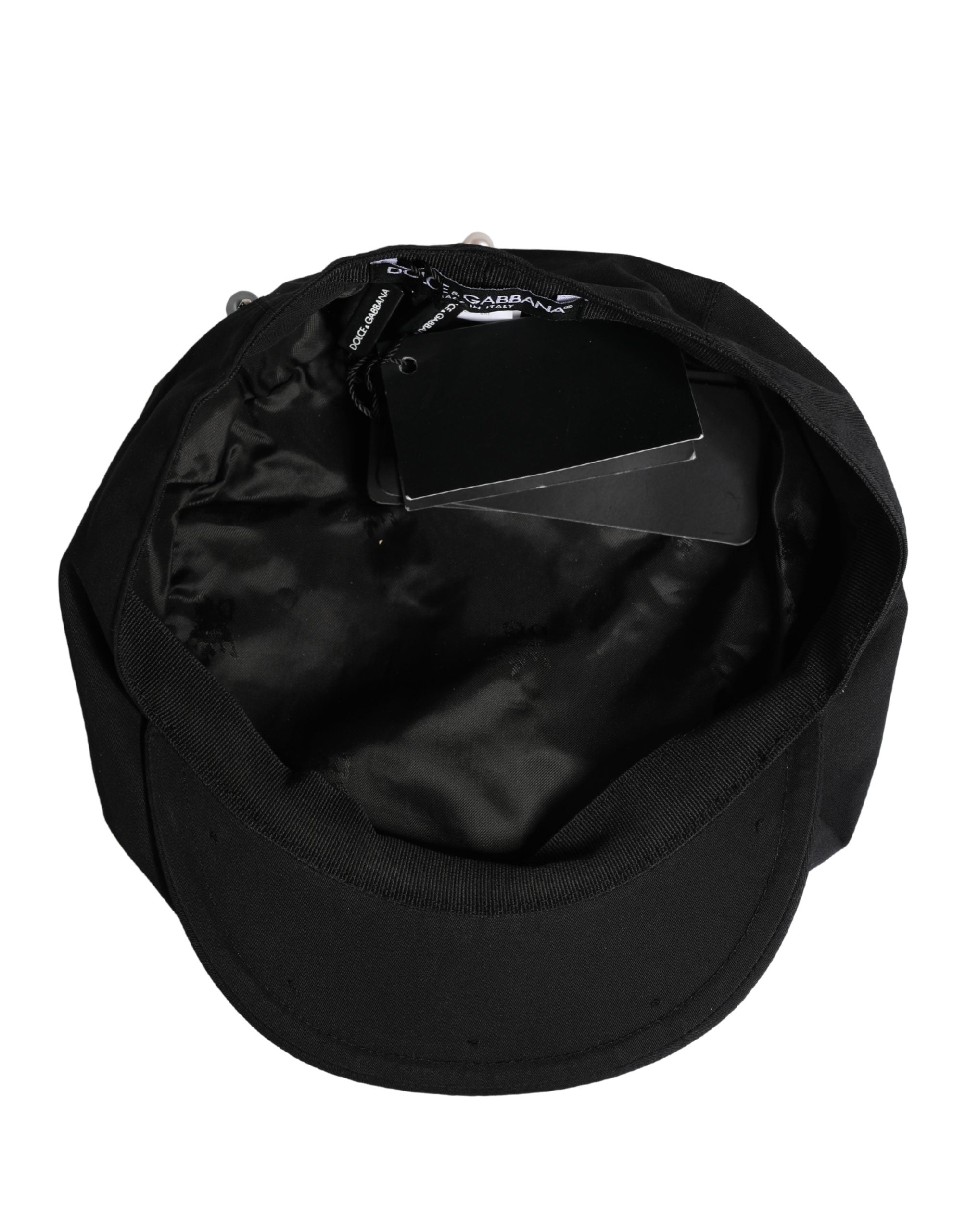 Dolce & Gabbana Men Black Cotton Embellished Newsboy Capello Hat