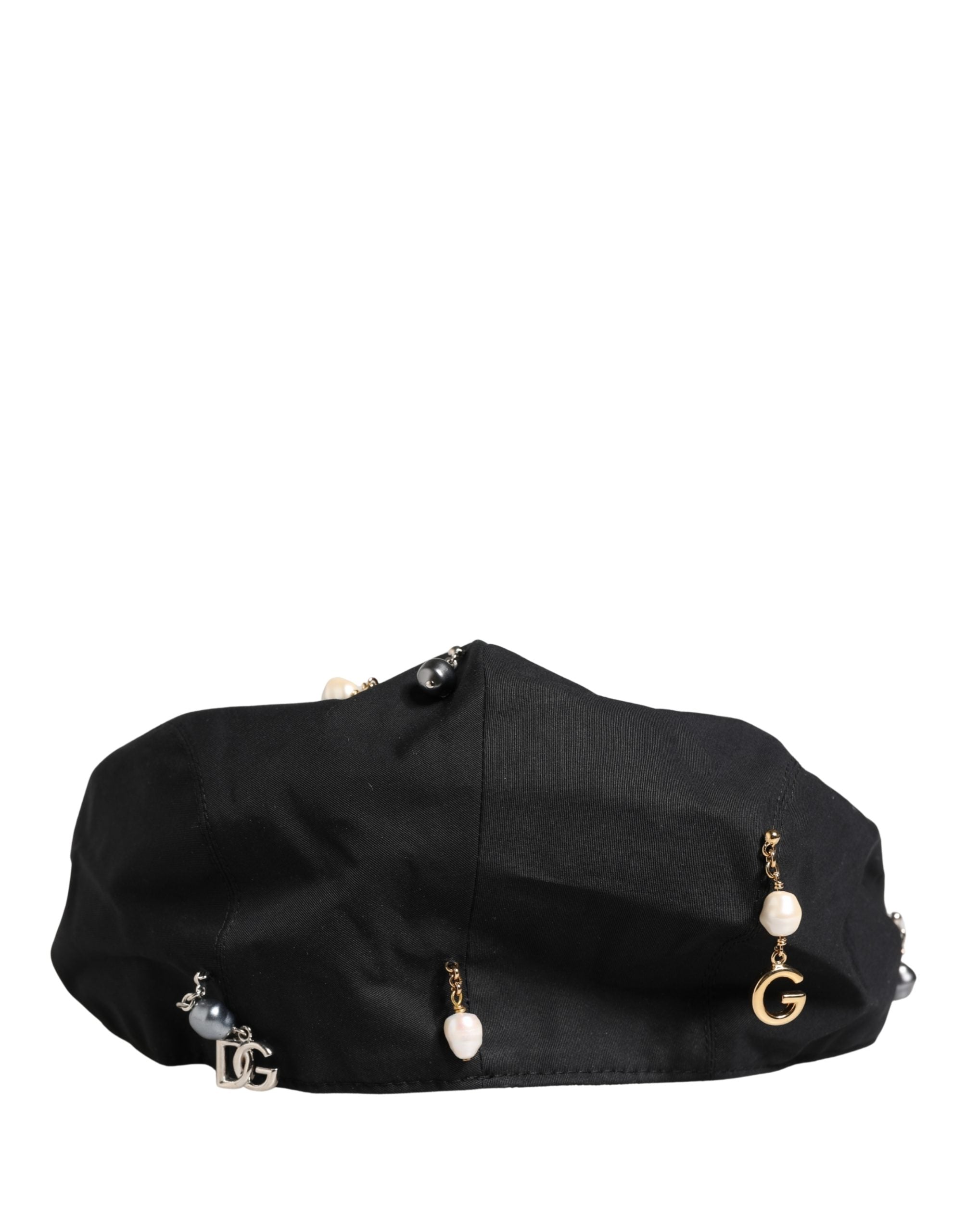 Dolce & Gabbana Men Black Cotton Embellished Newsboy Capello Hat