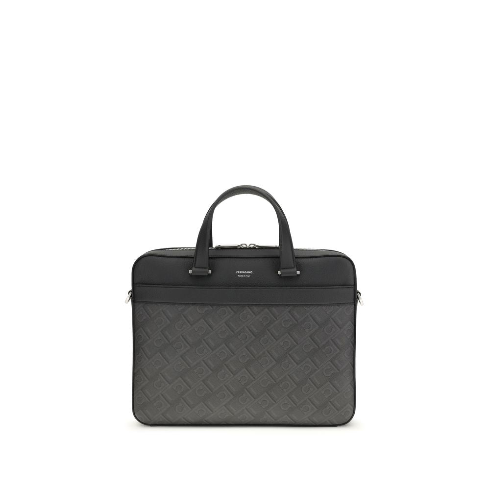 Ferragamo Gray Calf Leather Bos Taurus Briefcase