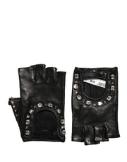 Dolce & Gabbana Black Embellished Wrist Length Mitten Women Gloves