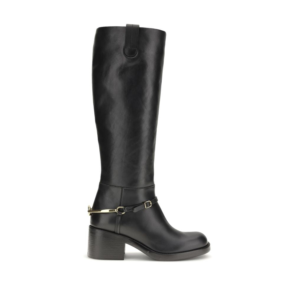 Chlo Black Calf Leather Bos Taurus Lace-Up Boots