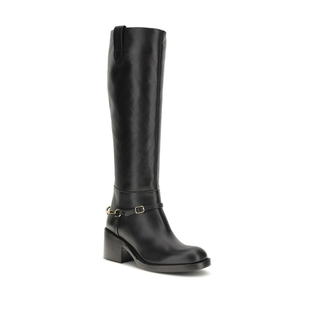 Chlo Black Calf Leather Bos Taurus Lace-Up Boots