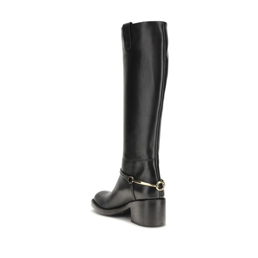 Chlo Black Calf Leather Bos Taurus Lace-Up Boots