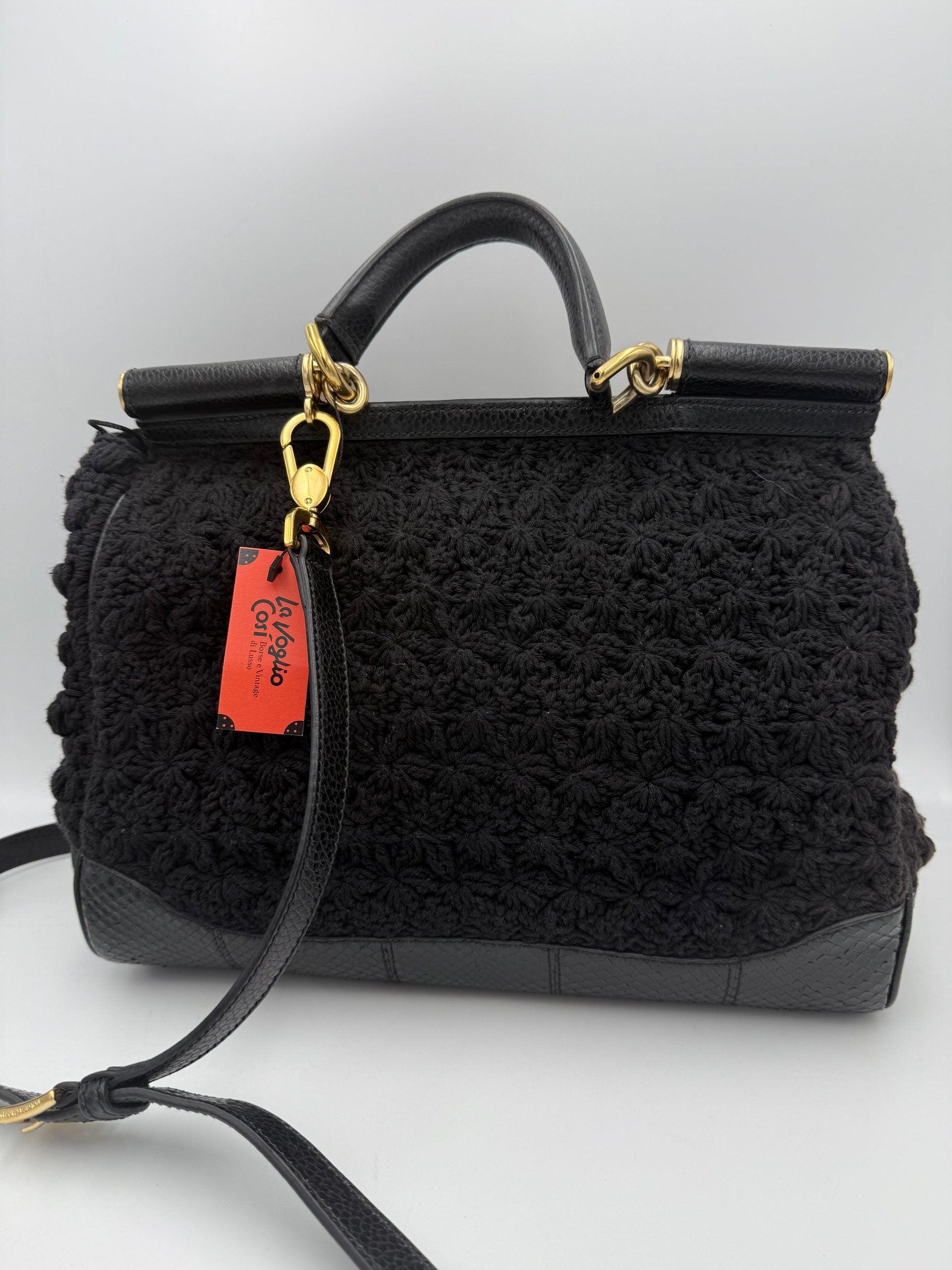 Dolce & Gabbana DOLCE & GABBANA Sicily Python and Macram Handbag