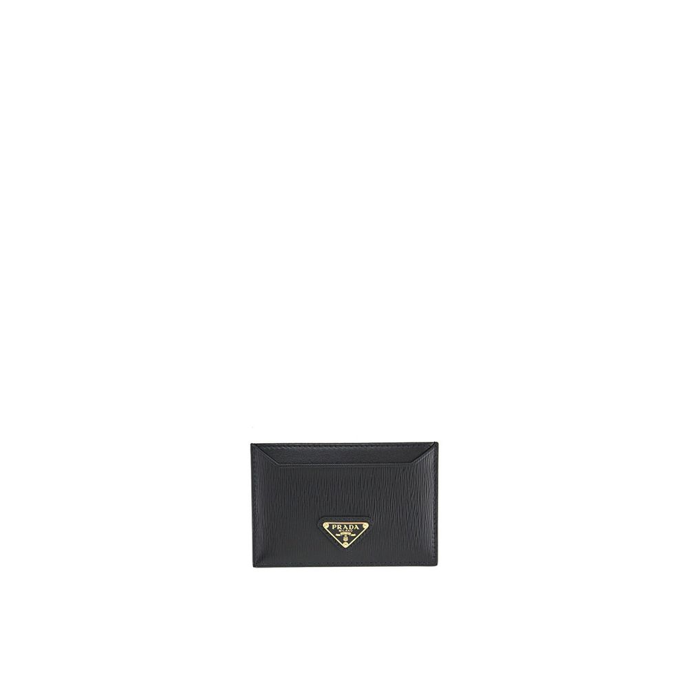 Prada Porta Carte in Pelle di Vitello Nera Logo Triangolo Smaltato