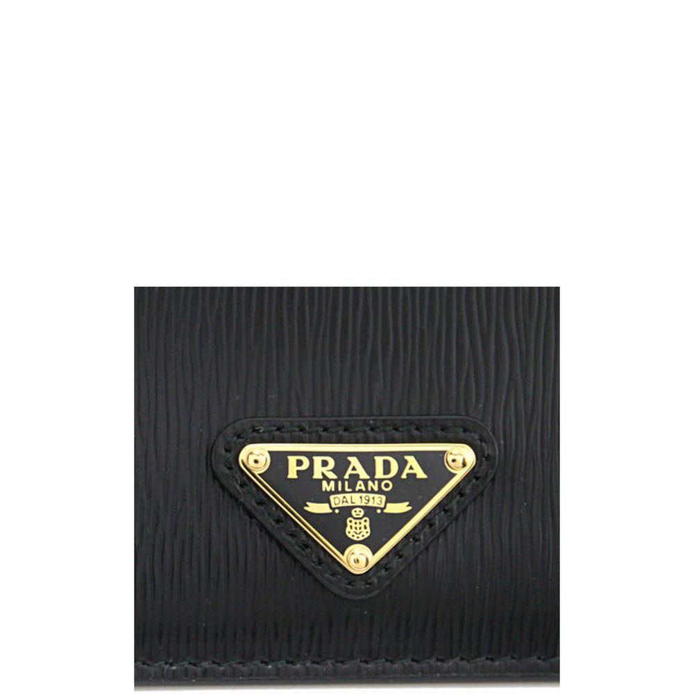 Prada Porta Carte in Pelle di Vitello Nera Logo Triangolo Smaltato