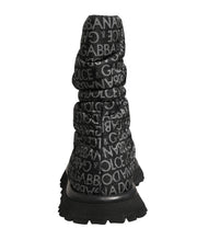 Dolce & Gabbana Black Logo Print Lace Up Snow Boots Shoes